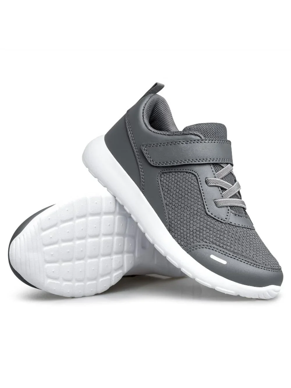 Kids Dark Grey Mesh Shoes Toddler Boys Girls Running Sports Strap Sneakers